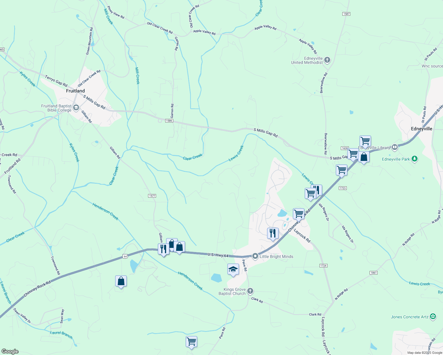 map of restaurants, bars, coffee shops, grocery stores, and more near 139 Overlook Point Road in Hendersonville