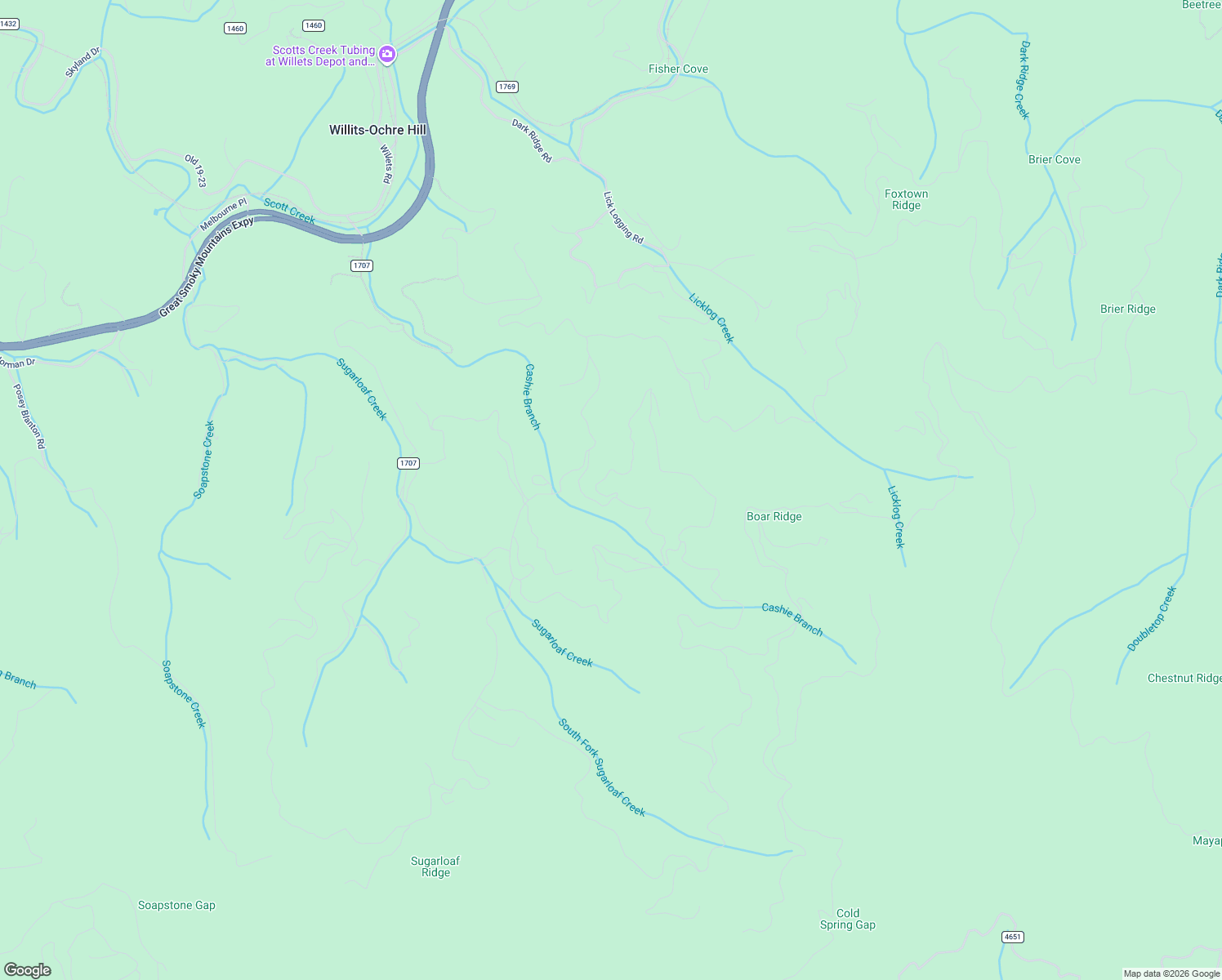 map of restaurants, bars, coffee shops, grocery stores, and more near 939 Bridge Street in Sylva