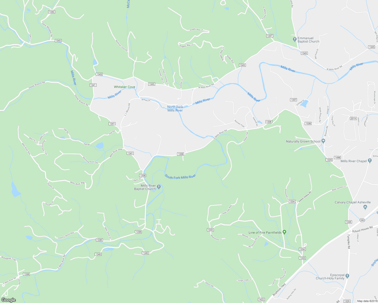 map of restaurants, bars, coffee shops, grocery stores, and more near 528 County Road 1338 in Mills River