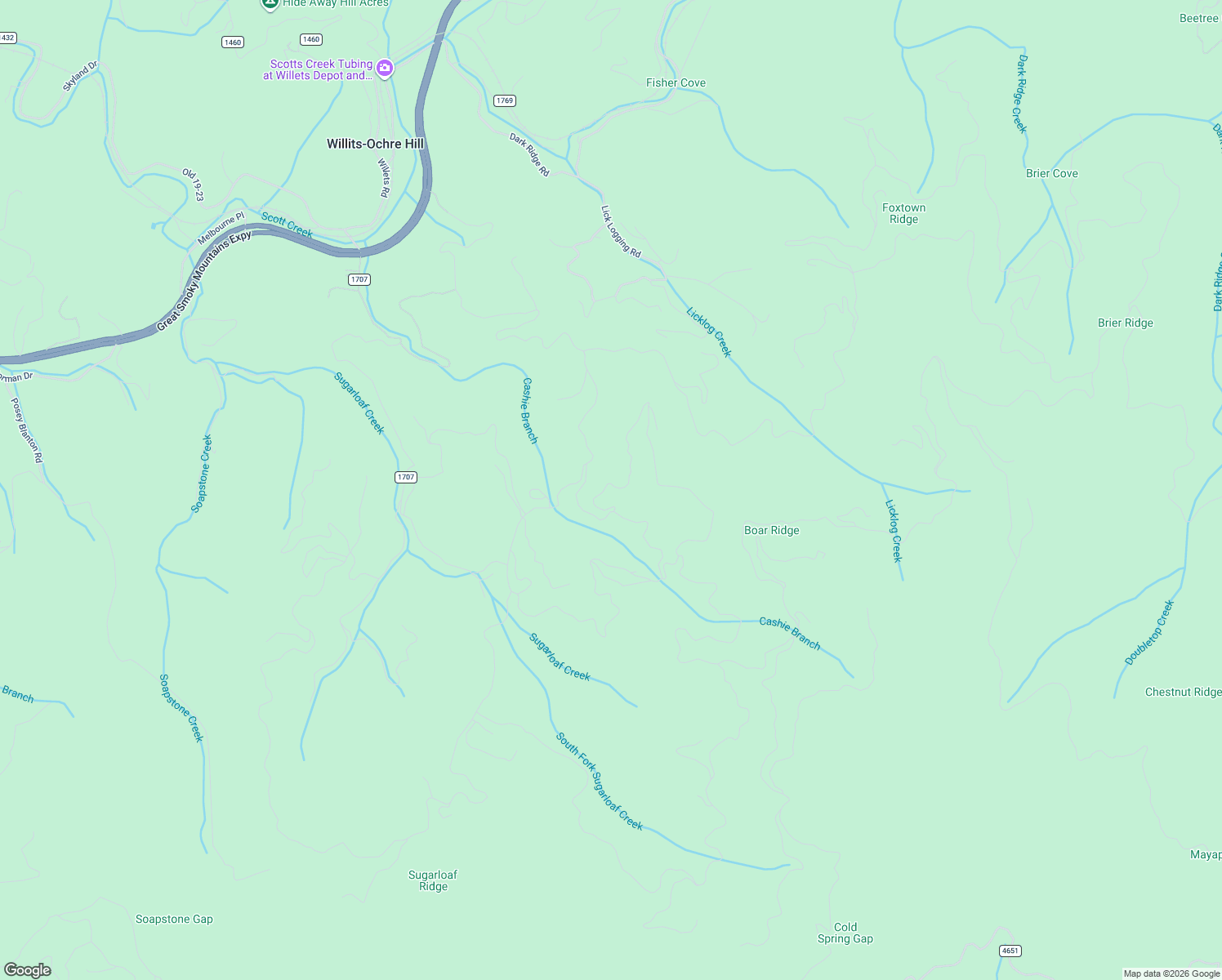 map of restaurants, bars, coffee shops, grocery stores, and more near 939 Bridge Street in Sylva