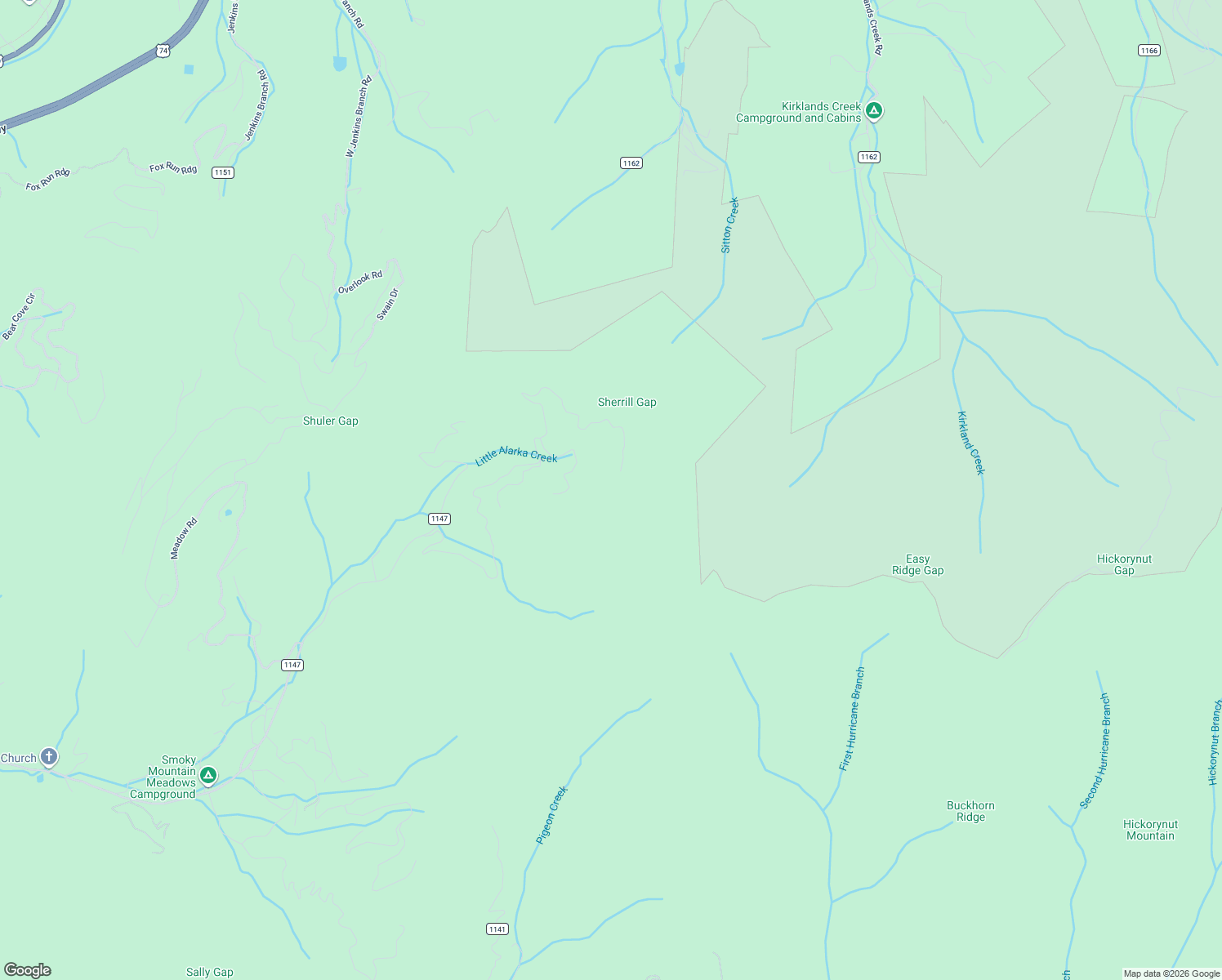 map of restaurants, bars, coffee shops, grocery stores, and more near Unnamed Road in Bryson City