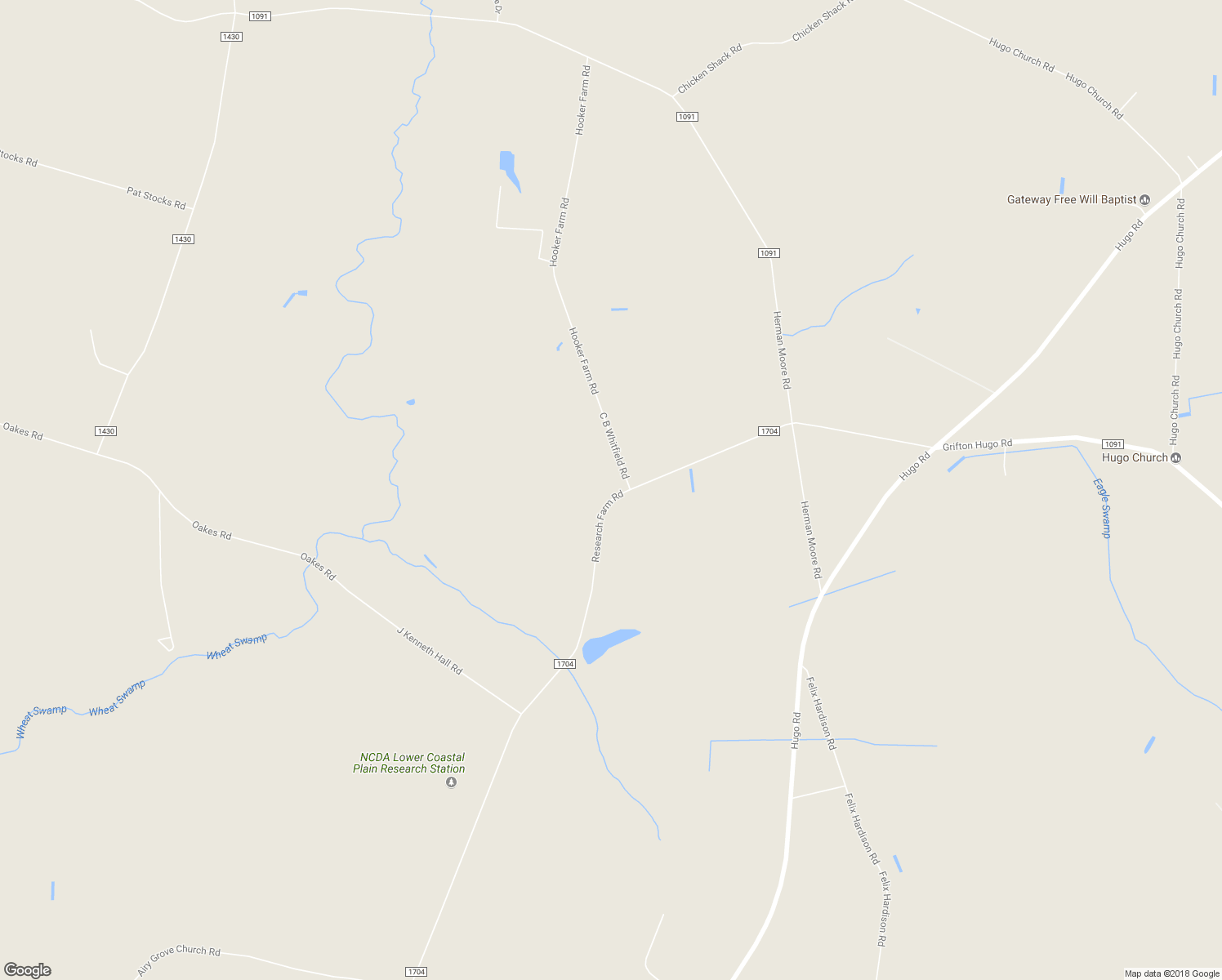 map of restaurants, bars, coffee shops, grocery stores, and more near 4514 Research Farm Road in Hookerton