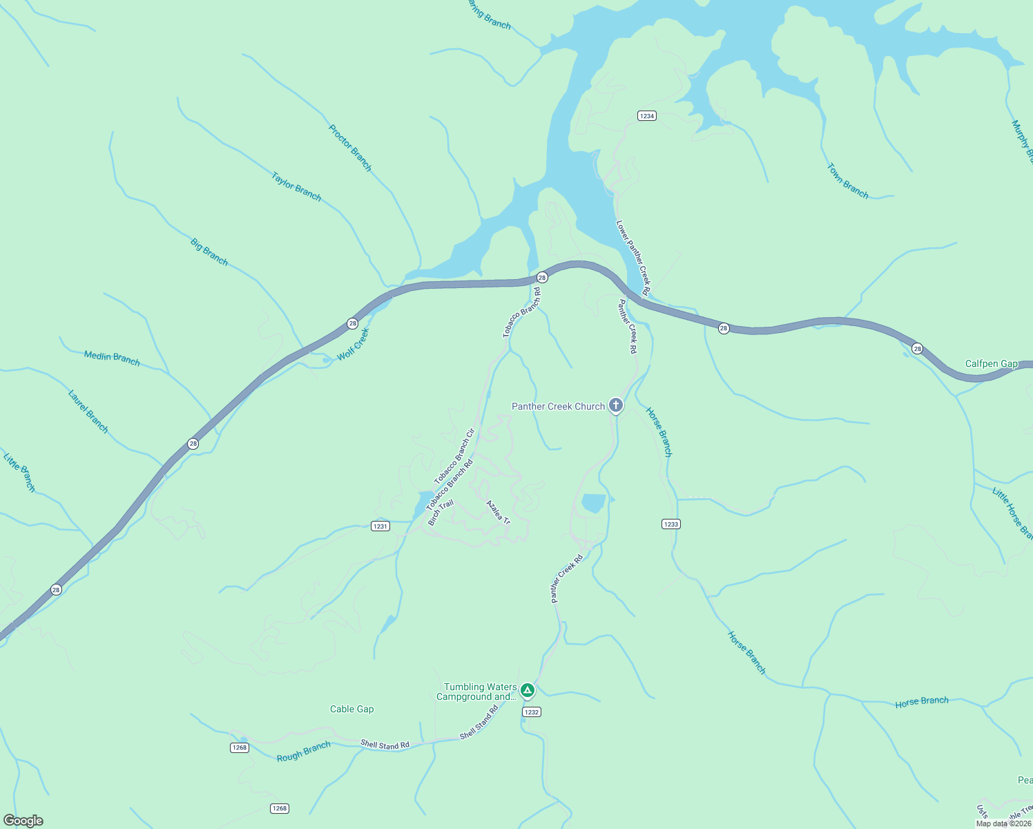 map of restaurants, bars, coffee shops, grocery stores, and more near 1231 Tobacco Branch Road in Almond