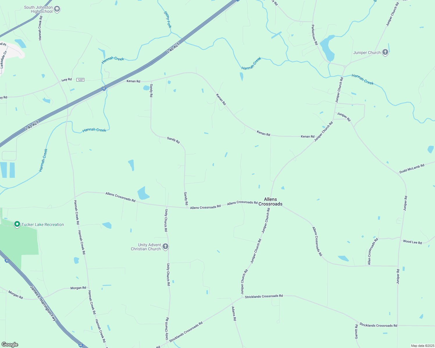map of restaurants, bars, coffee shops, grocery stores, and more near 259 Allens Crossroads Road in Four Oaks