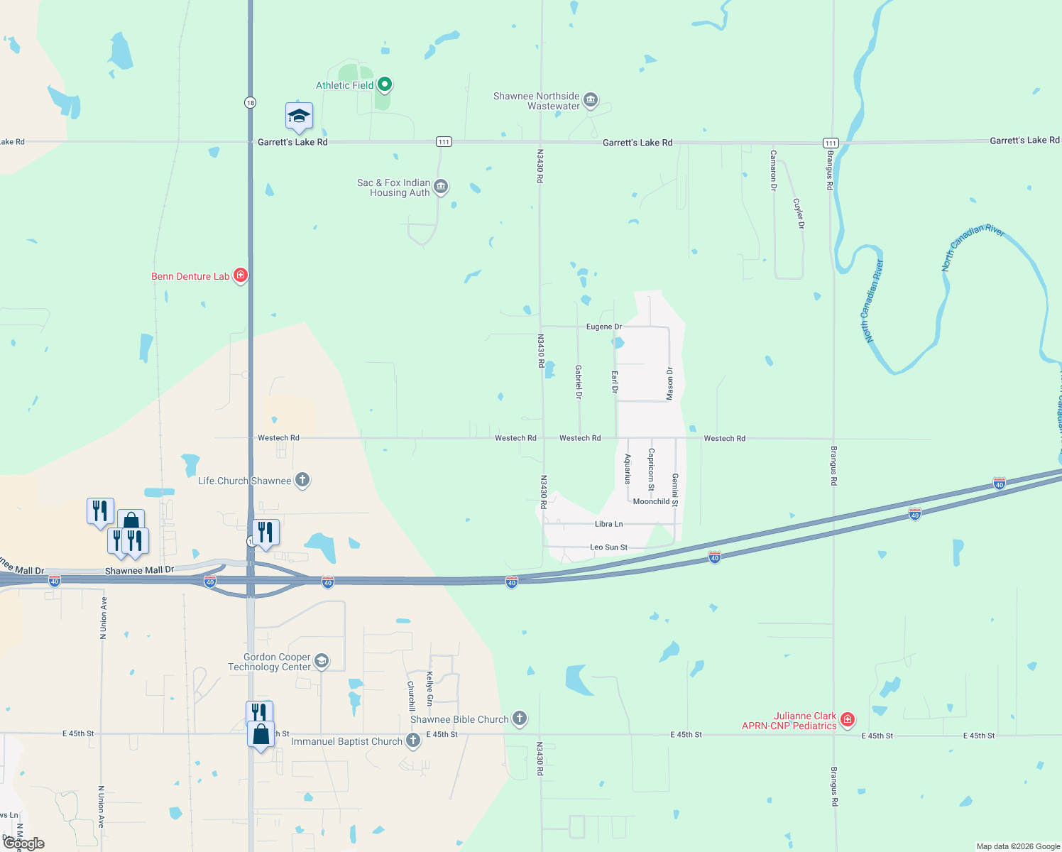 map of restaurants, bars, coffee shops, grocery stores, and more near 42904 Westech Road in Shawnee