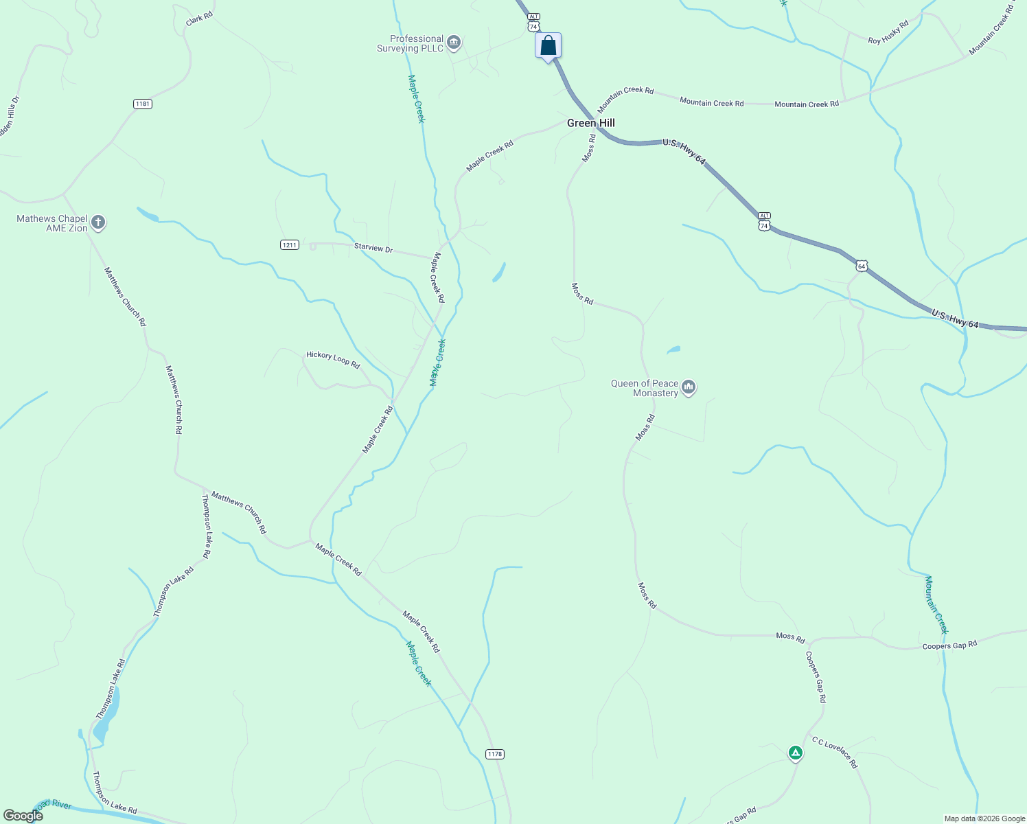 map of restaurants, bars, coffee shops, grocery stores, and more near 368 Wildwood Lane in Rutherfordton