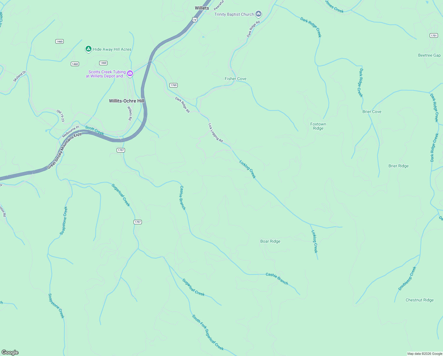 map of restaurants, bars, coffee shops, grocery stores, and more near 281 Double Top Trail in Sylva