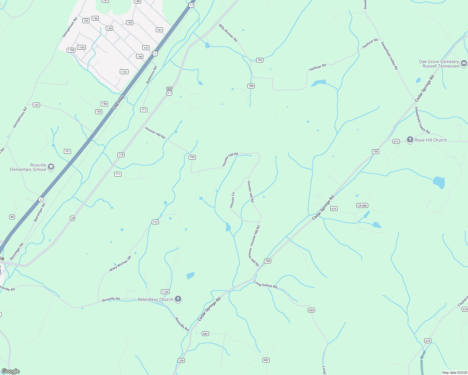 map of restaurants, bars, coffee shops, grocery stores, and more near 158 Houser Circle in Riceville