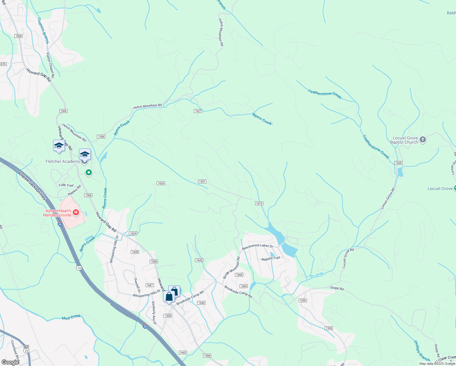 map of restaurants, bars, coffee shops, grocery stores, and more near 65 Scenic View Drive in Hendersonville