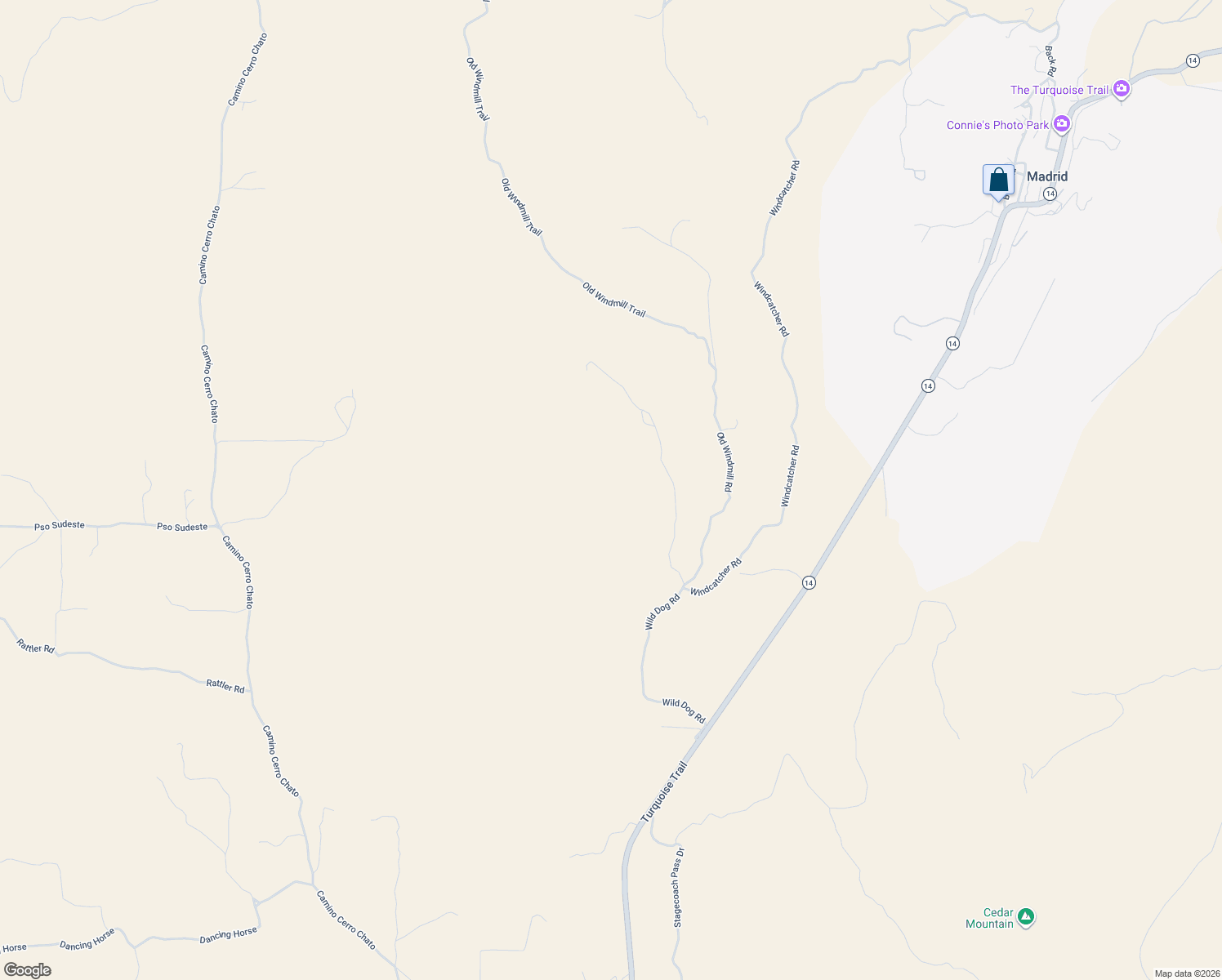 map of restaurants, bars, coffee shops, grocery stores, and more near 108 Wild Dog Road in Los Cerrillos