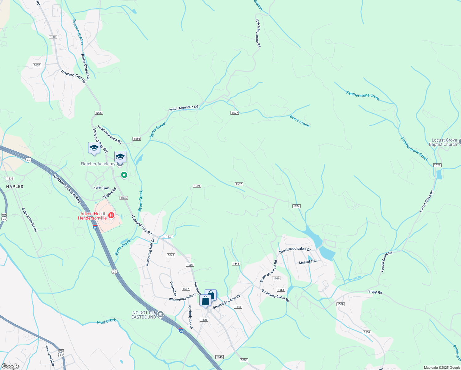 map of restaurants, bars, coffee shops, grocery stores, and more near 529 Burge Mountain Road in Hendersonville