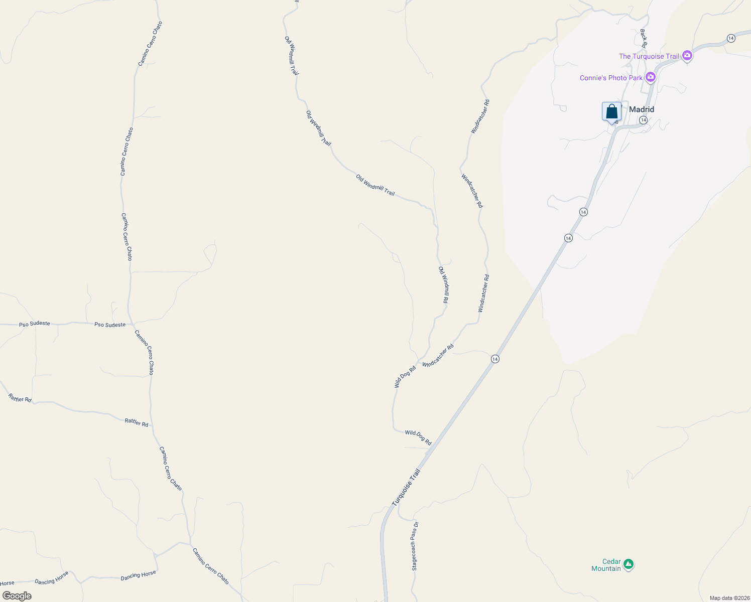 map of restaurants, bars, coffee shops, grocery stores, and more near 108 Wild Dog Road in Los Cerrillos