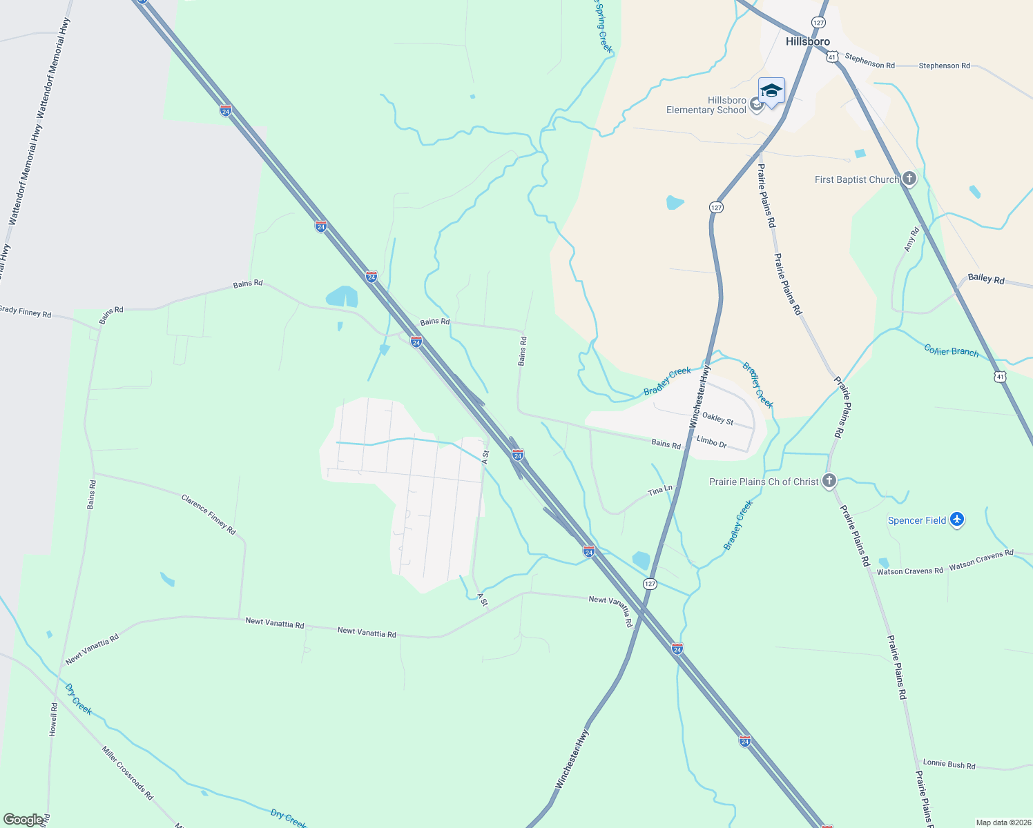 map of restaurants, bars, coffee shops, grocery stores, and more near 609 Bains Rd in Hillsboro