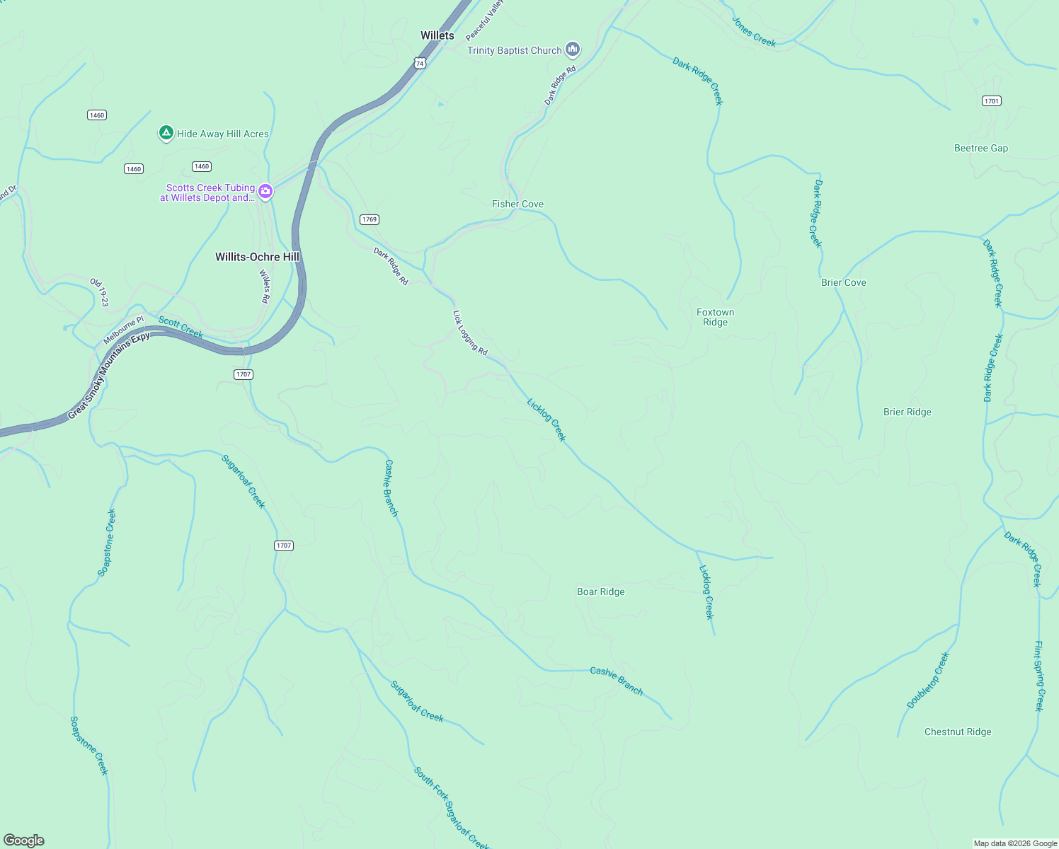 map of restaurants, bars, coffee shops, grocery stores, and more near 281 Double Top Trail in Sylva