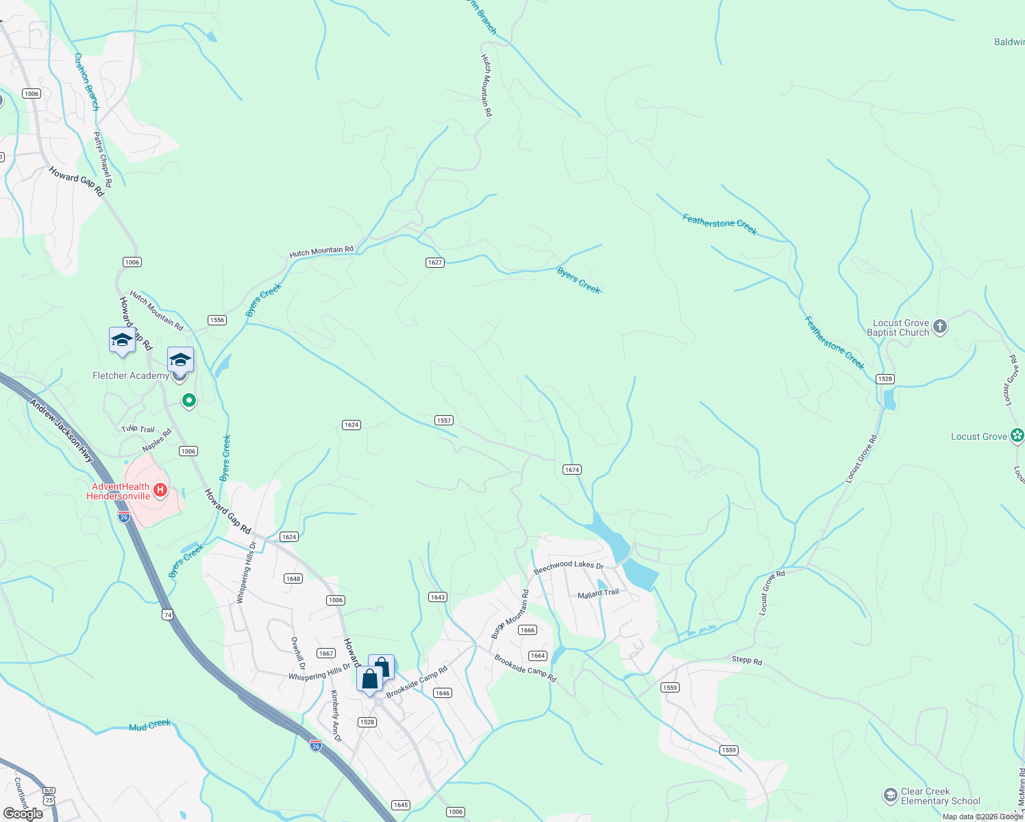 map of restaurants, bars, coffee shops, grocery stores, and more near 799 North Sunlight Ridge Court in Hendersonville