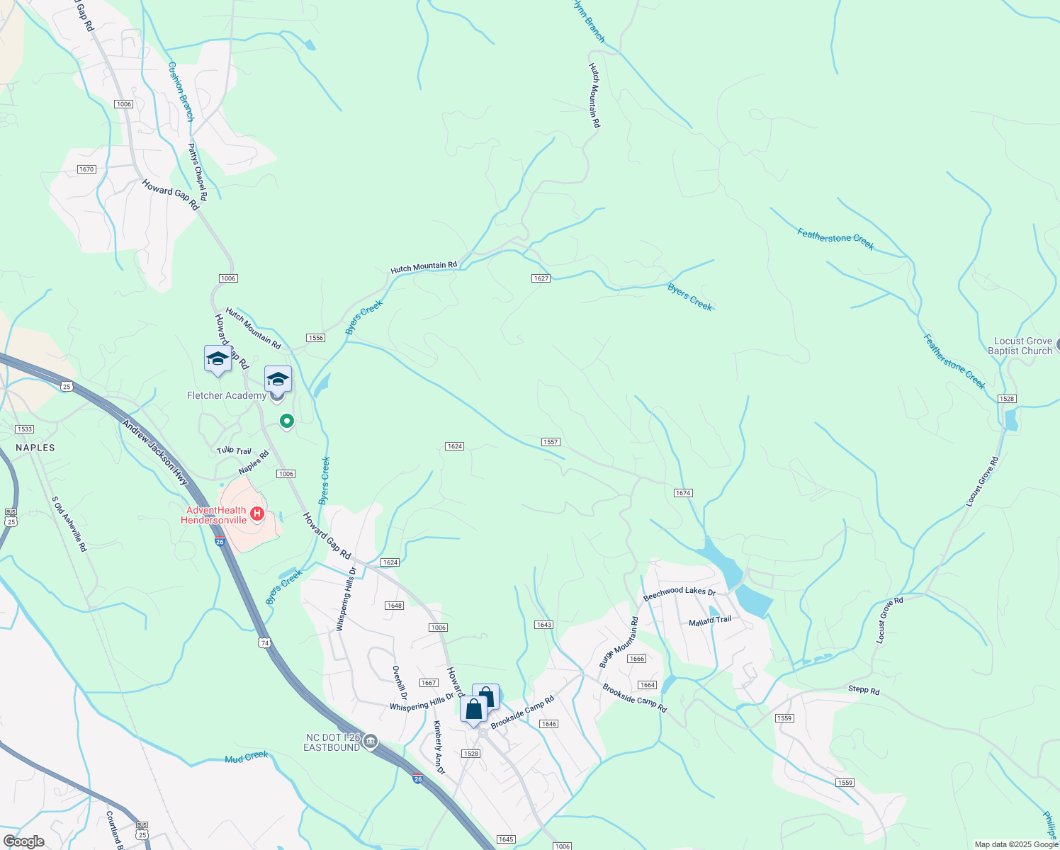 map of restaurants, bars, coffee shops, grocery stores, and more near 529 Burge Mountain Road in Hendersonville