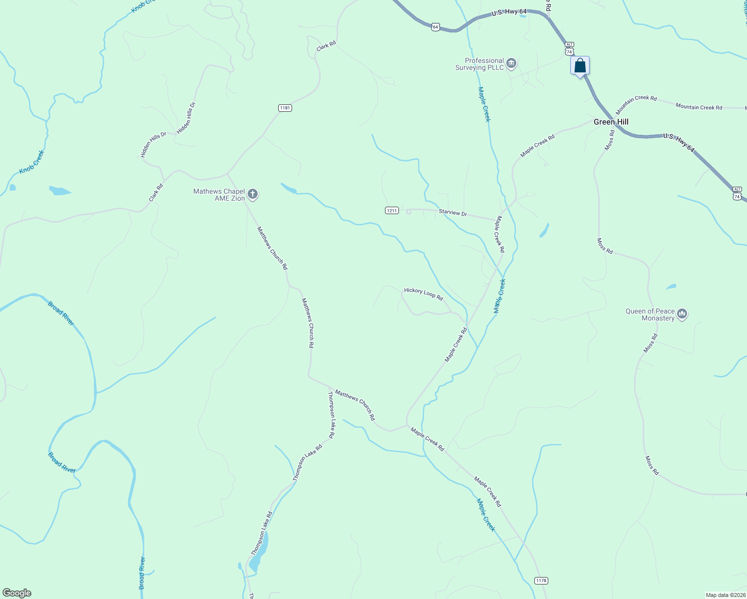 map of restaurants, bars, coffee shops, grocery stores, and more near 198 Amberwood Place in Rutherfordton