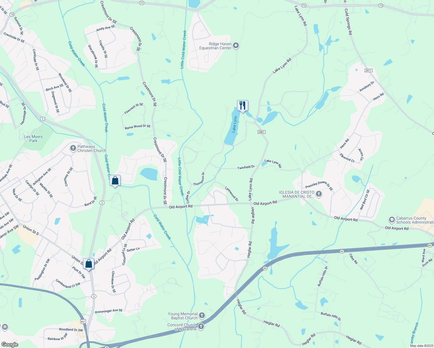 map of restaurants, bars, coffee shops, grocery stores, and more near Banbury Lane in Concord
