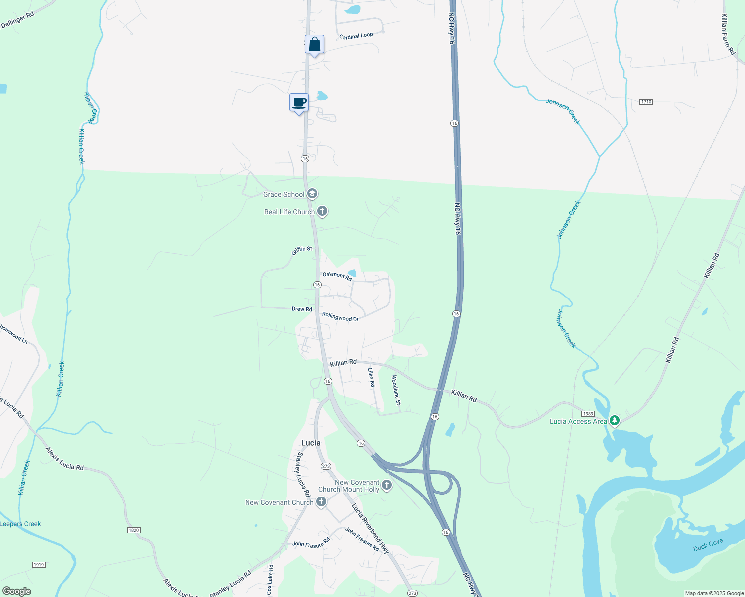 map of restaurants, bars, coffee shops, grocery stores, and more near 115 Ridgeway Court in Stanley