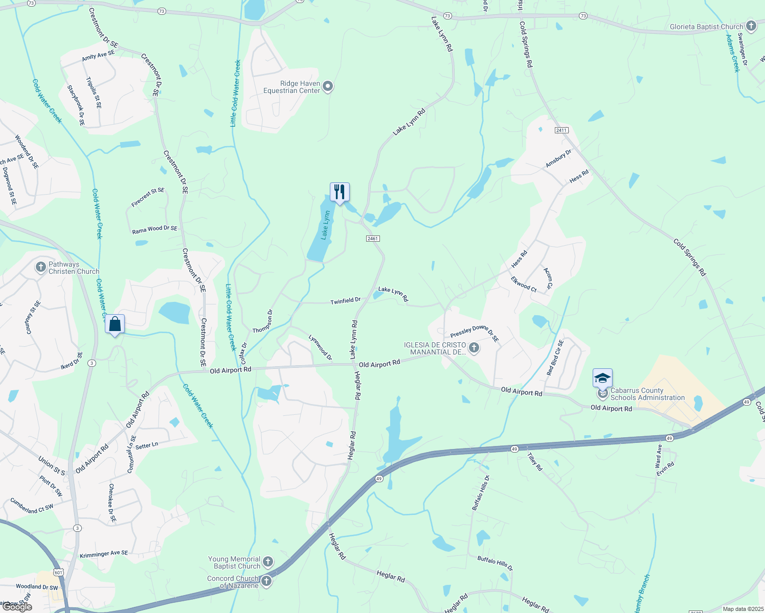 map of restaurants, bars, coffee shops, grocery stores, and more near 1537 Lake Lynn Road in Concord