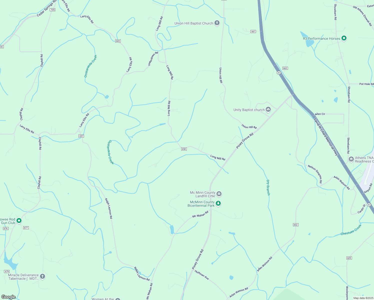 map of restaurants, bars, coffee shops, grocery stores, and more near 1614 County Road 658 in Athens