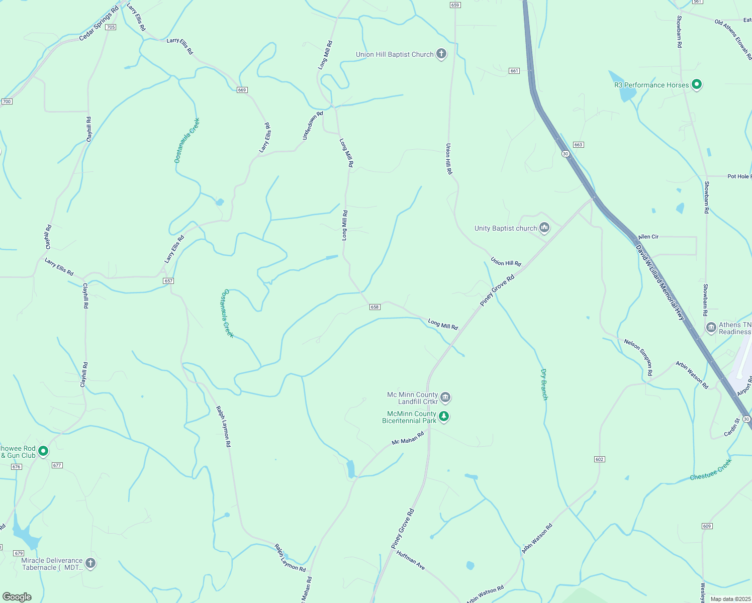 map of restaurants, bars, coffee shops, grocery stores, and more near 1615 County Road 658 in Athens