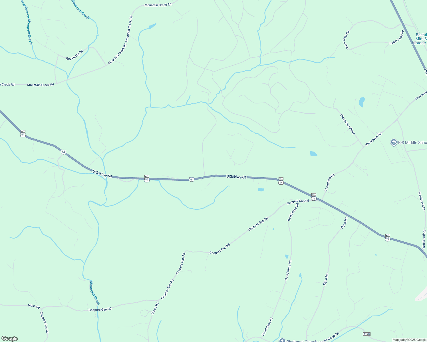 map of restaurants, bars, coffee shops, grocery stores, and more near 1270 U.S. 64 in Rutherfordton