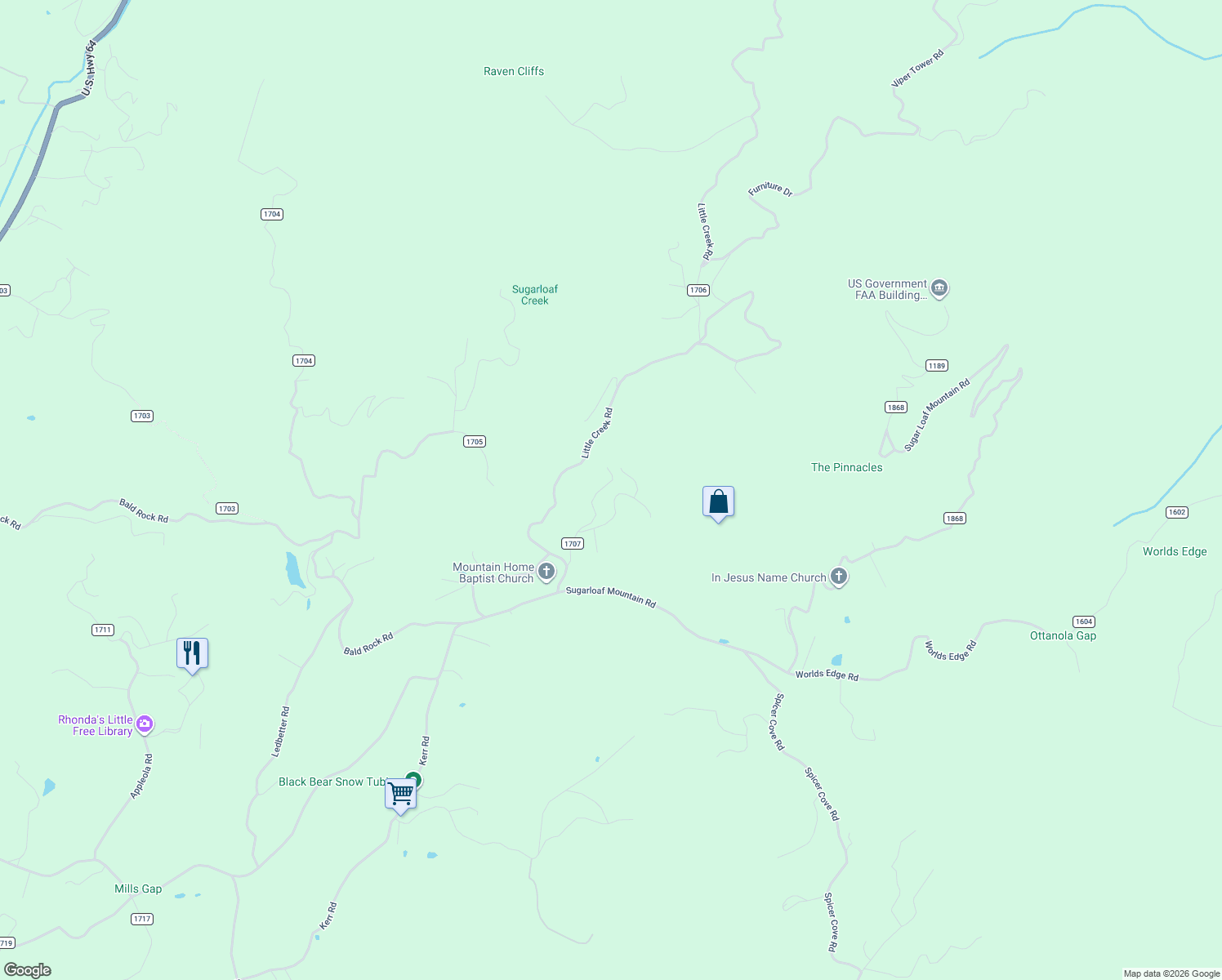 map of restaurants, bars, coffee shops, grocery stores, and more near 157 Shadow Run Road in Hendersonville