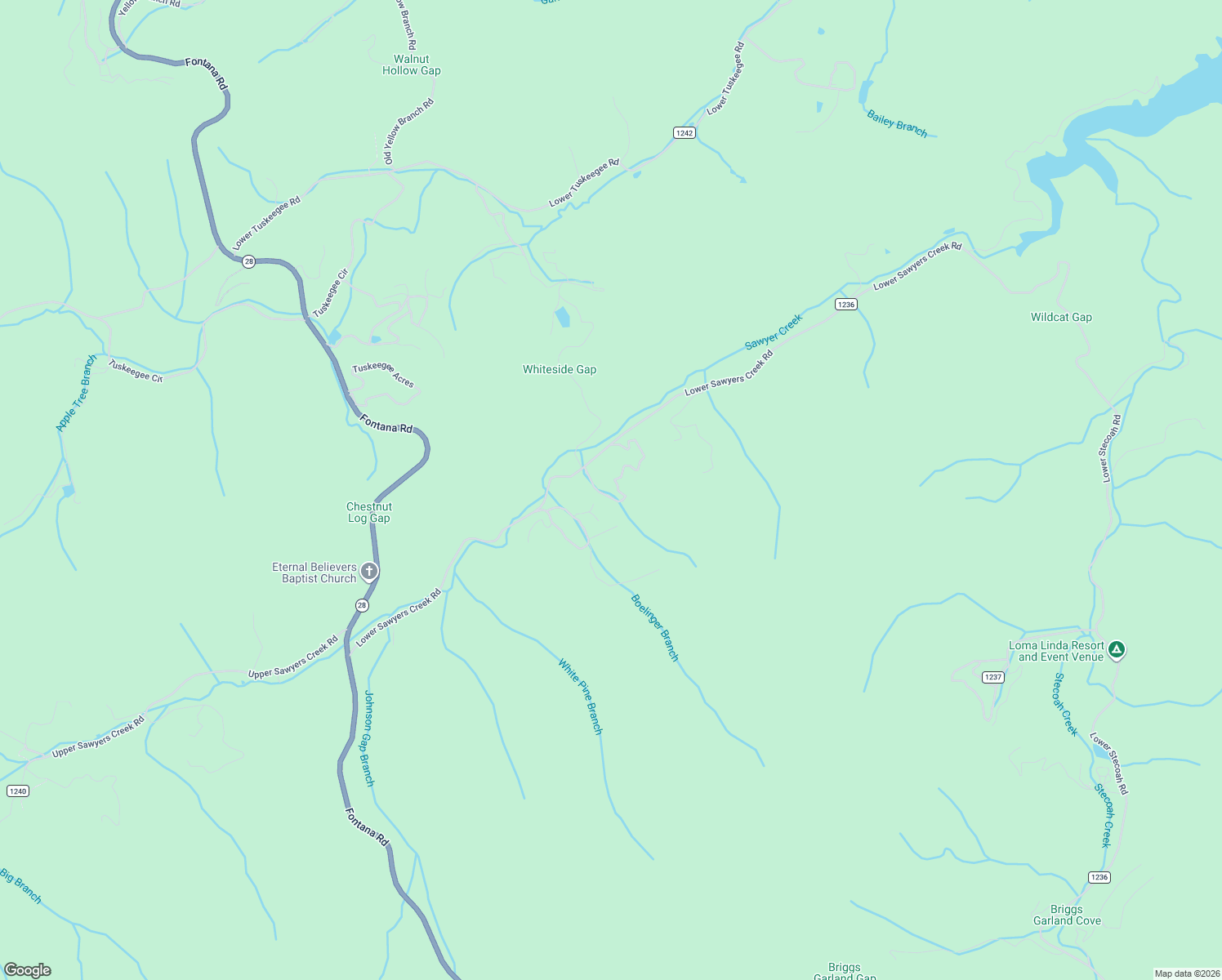 map of restaurants, bars, coffee shops, grocery stores, and more near 155 Mountain Laurel Road in Robbinsville