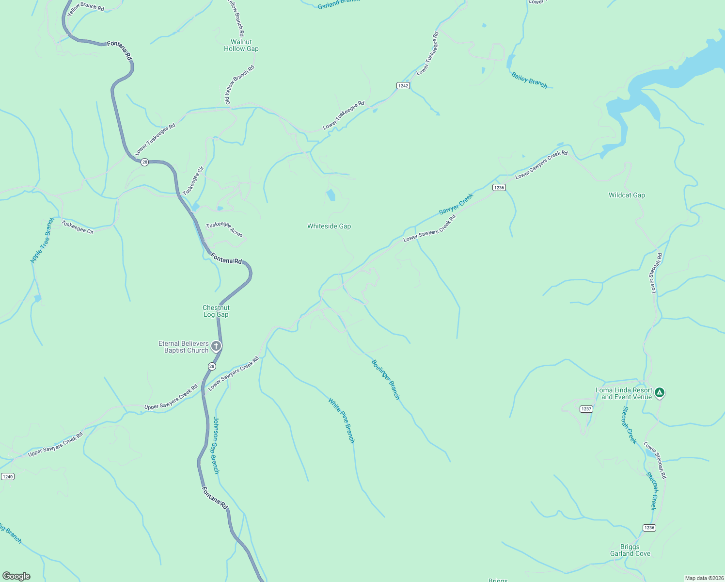 map of restaurants, bars, coffee shops, grocery stores, and more near 155 Mountain Laurel Road in Robbinsville