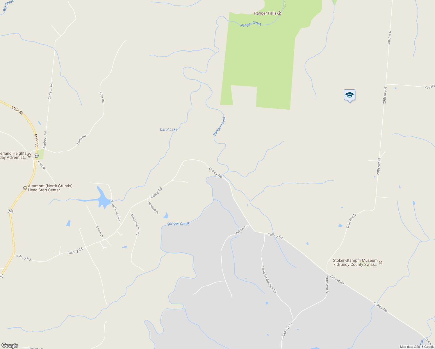 map of restaurants, bars, coffee shops, grocery stores, and more near 2364 Colony Road in Gruetli-Laager