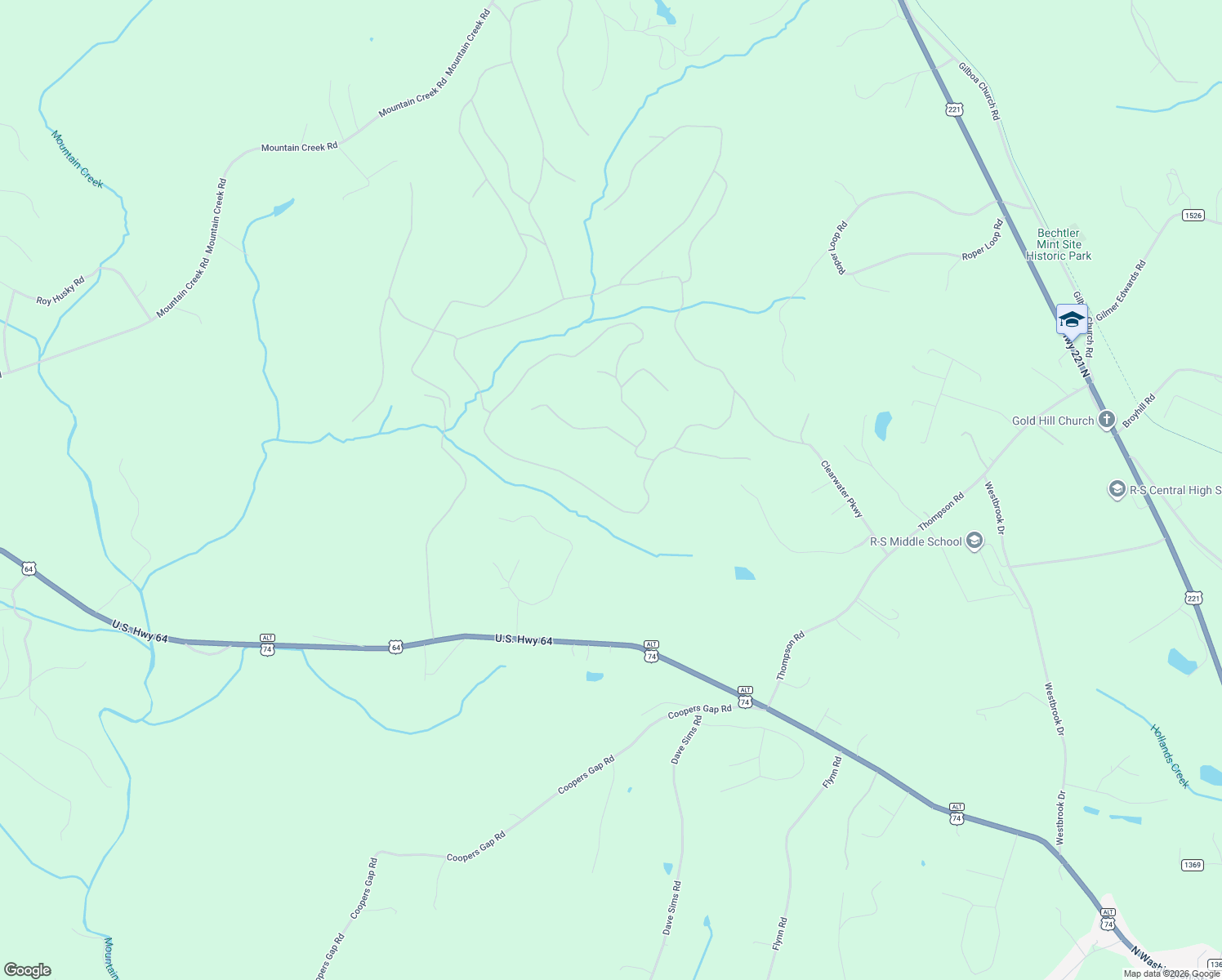 map of restaurants, bars, coffee shops, grocery stores, and more near 431 Cross Creek Drive in Rutherfordton