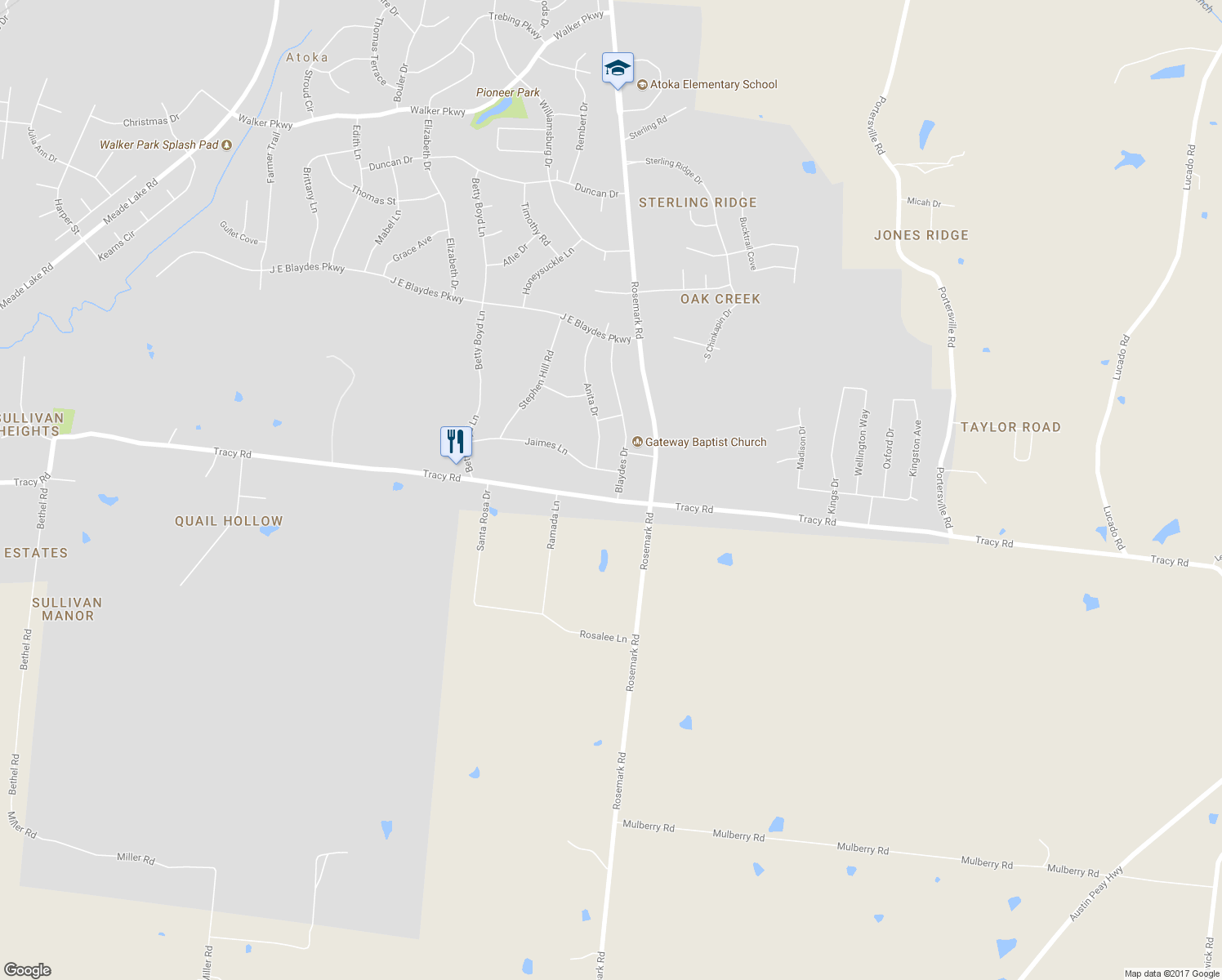 map of restaurants, bars, coffee shops, grocery stores, and more near 5030 Tracy Rd in Atoka