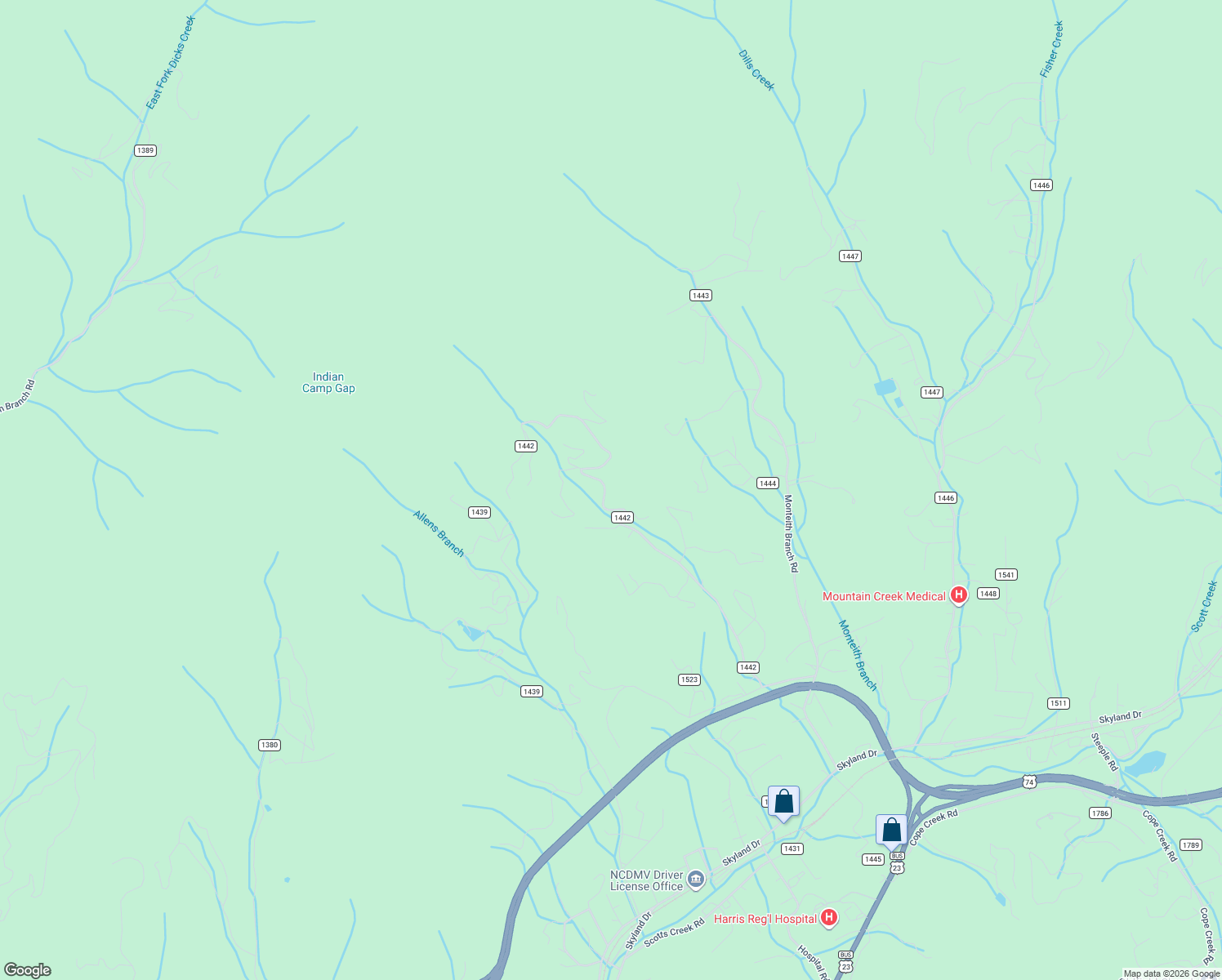 map of restaurants, bars, coffee shops, grocery stores, and more near 846 Kitchens Branch Road in Sylva