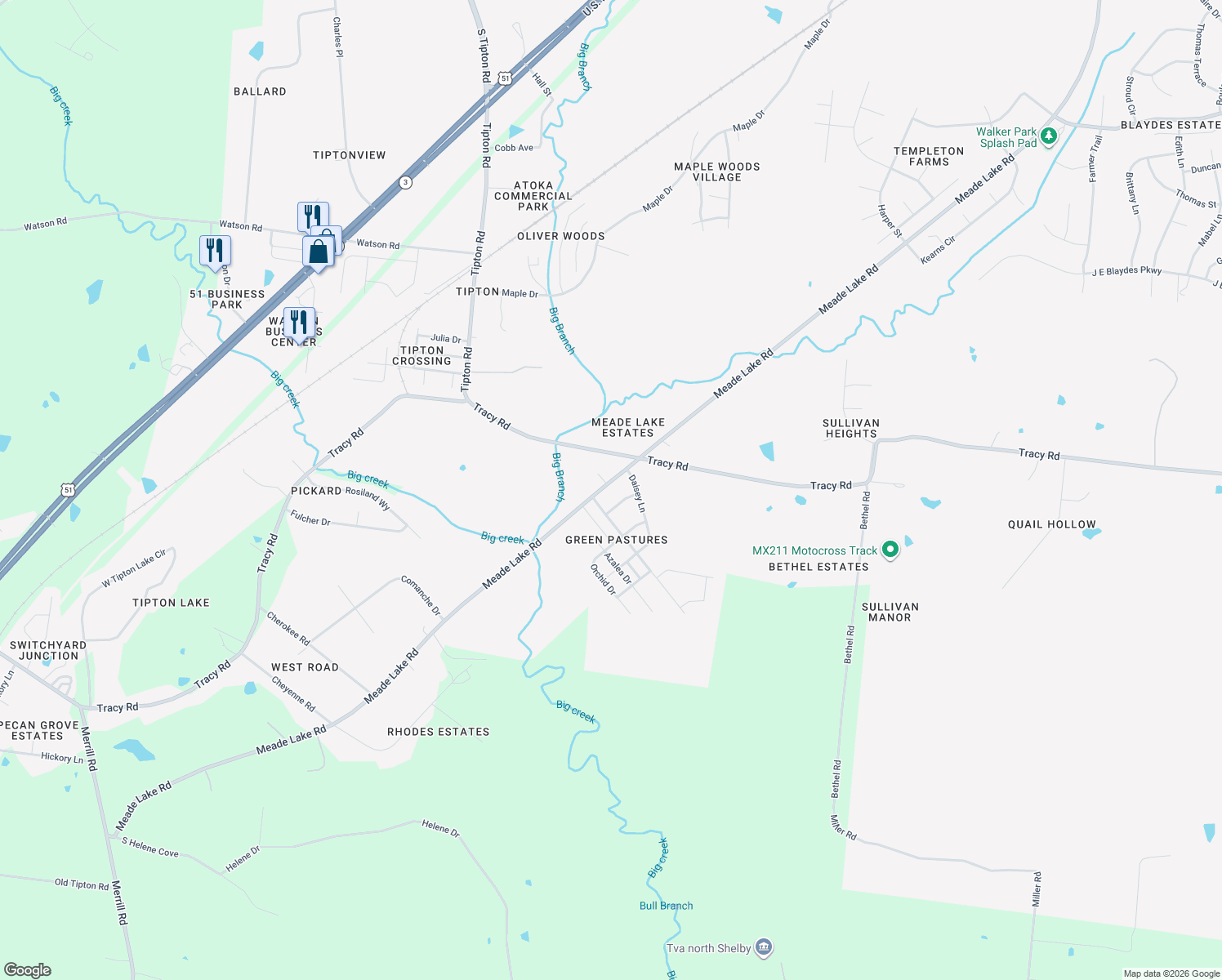 map of restaurants, bars, coffee shops, grocery stores, and more near 3078 Meade Lake Road in Atoka