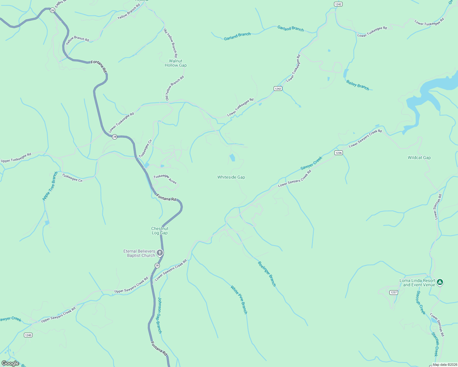 map of restaurants, bars, coffee shops, grocery stores, and more near 520 Whiteside Gap Road in Robbinsville
