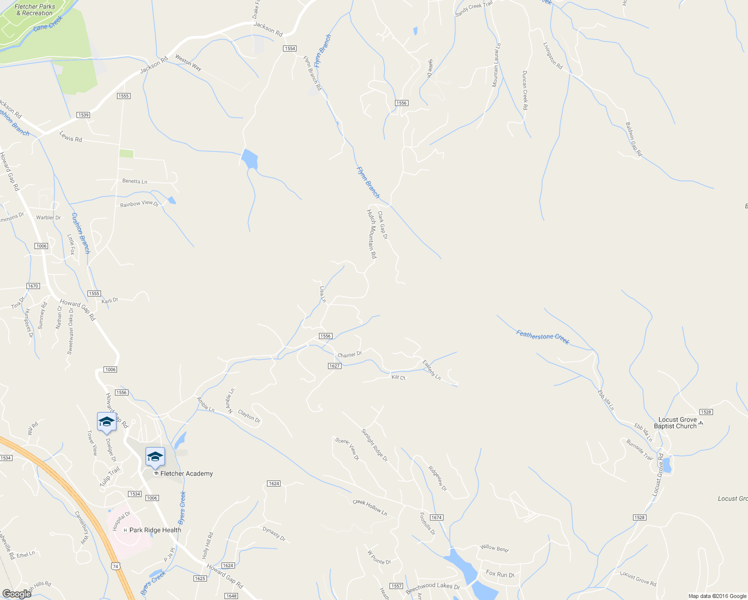 map of restaurants, bars, coffee shops, grocery stores, and more near 500 Hutch Mountain Road in Fletcher