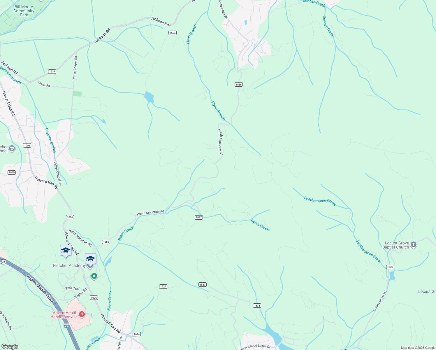 map of restaurants, bars, coffee shops, grocery stores, and more near 500 Hutch Mountain Road in Fletcher