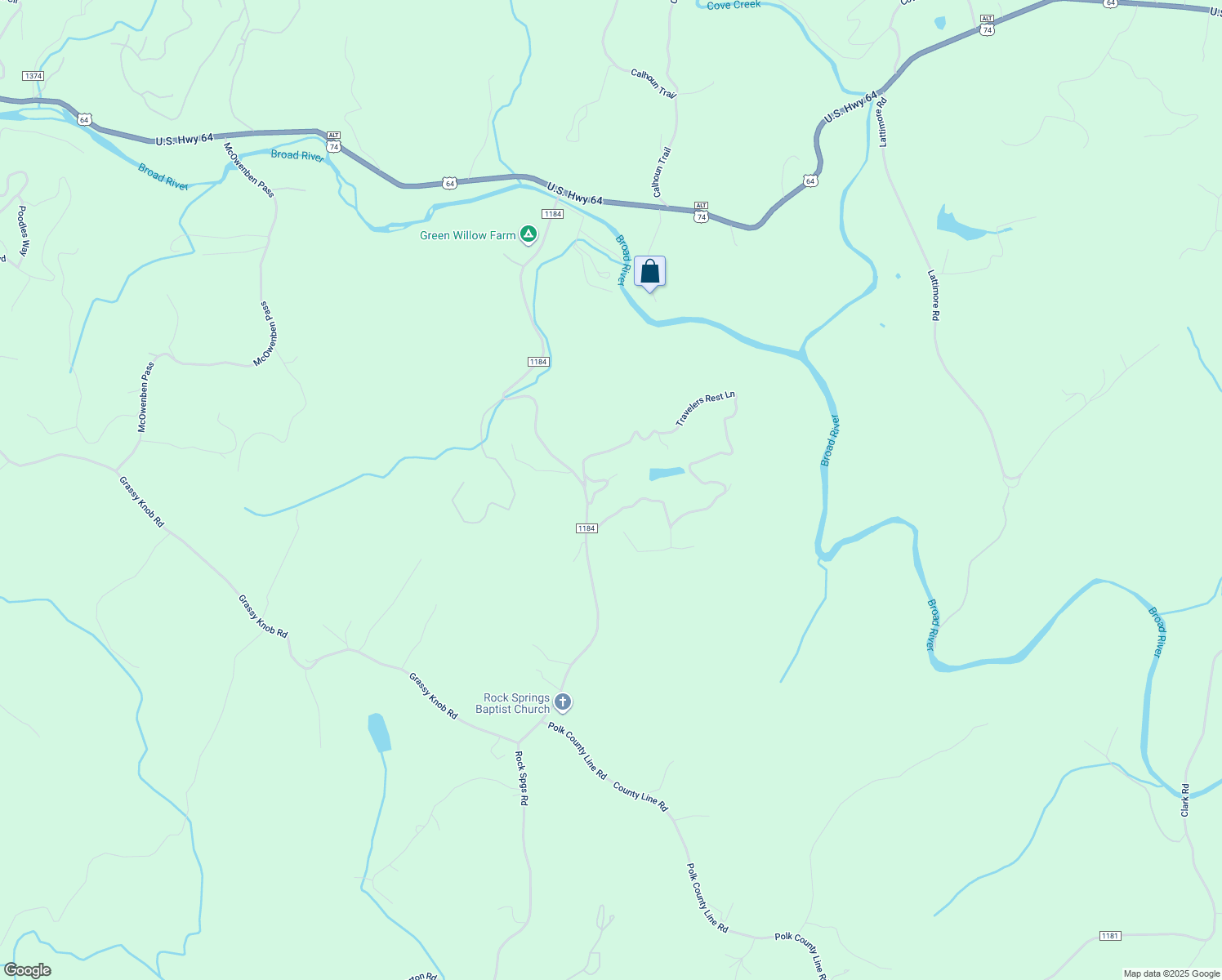 map of restaurants, bars, coffee shops, grocery stores, and more near 130 Butternut Lane in Rutherfordton