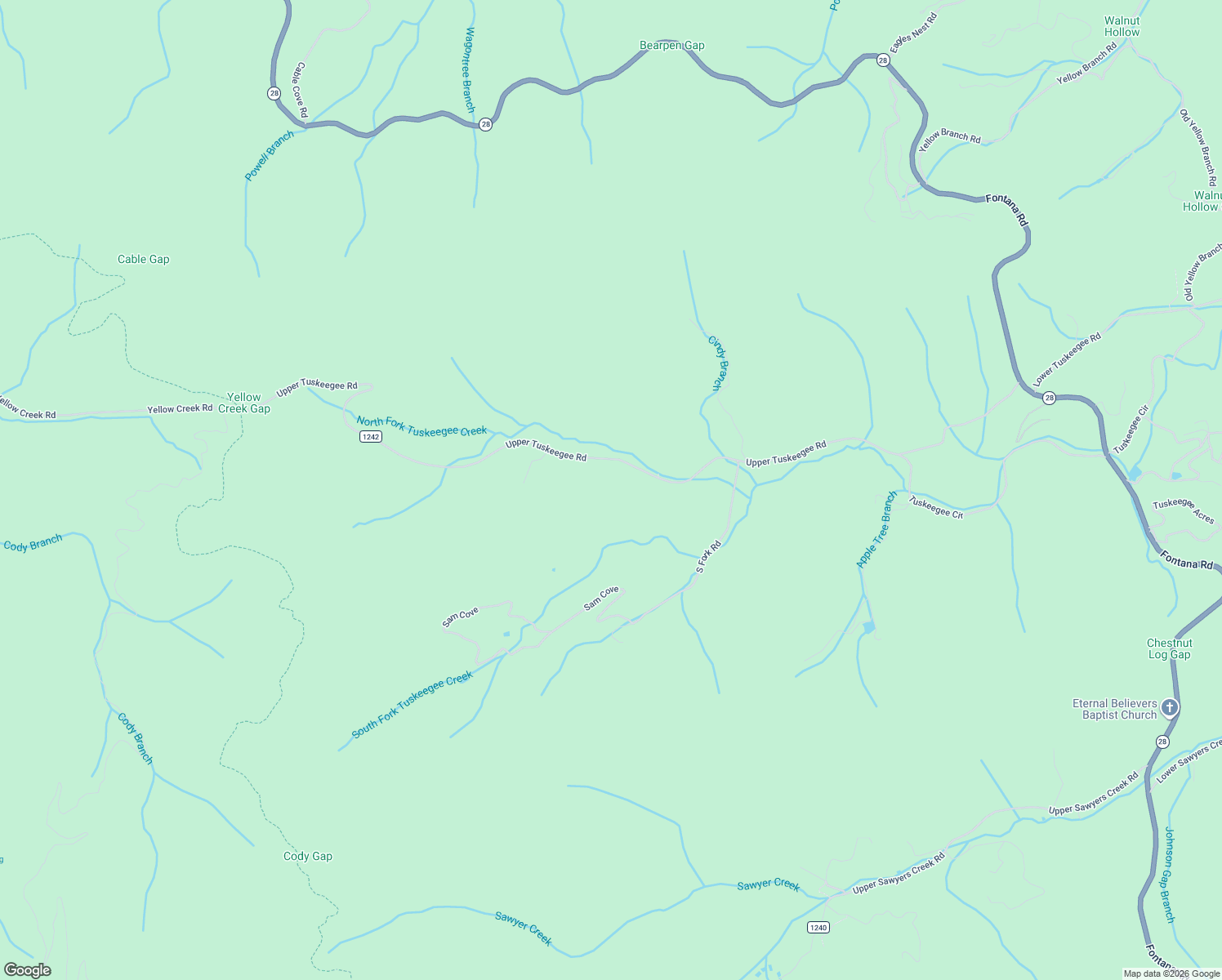 map of restaurants, bars, coffee shops, grocery stores, and more near 1311 Upper Tuskeegee Road in Robbinsville