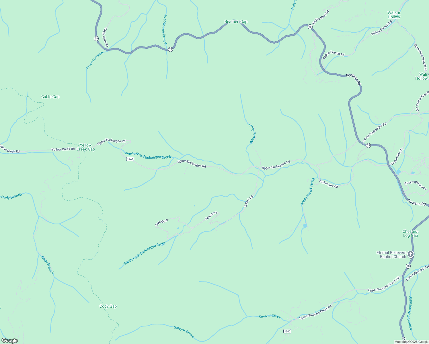 map of restaurants, bars, coffee shops, grocery stores, and more near 1311 Upper Tuskeegee Road in Robbinsville