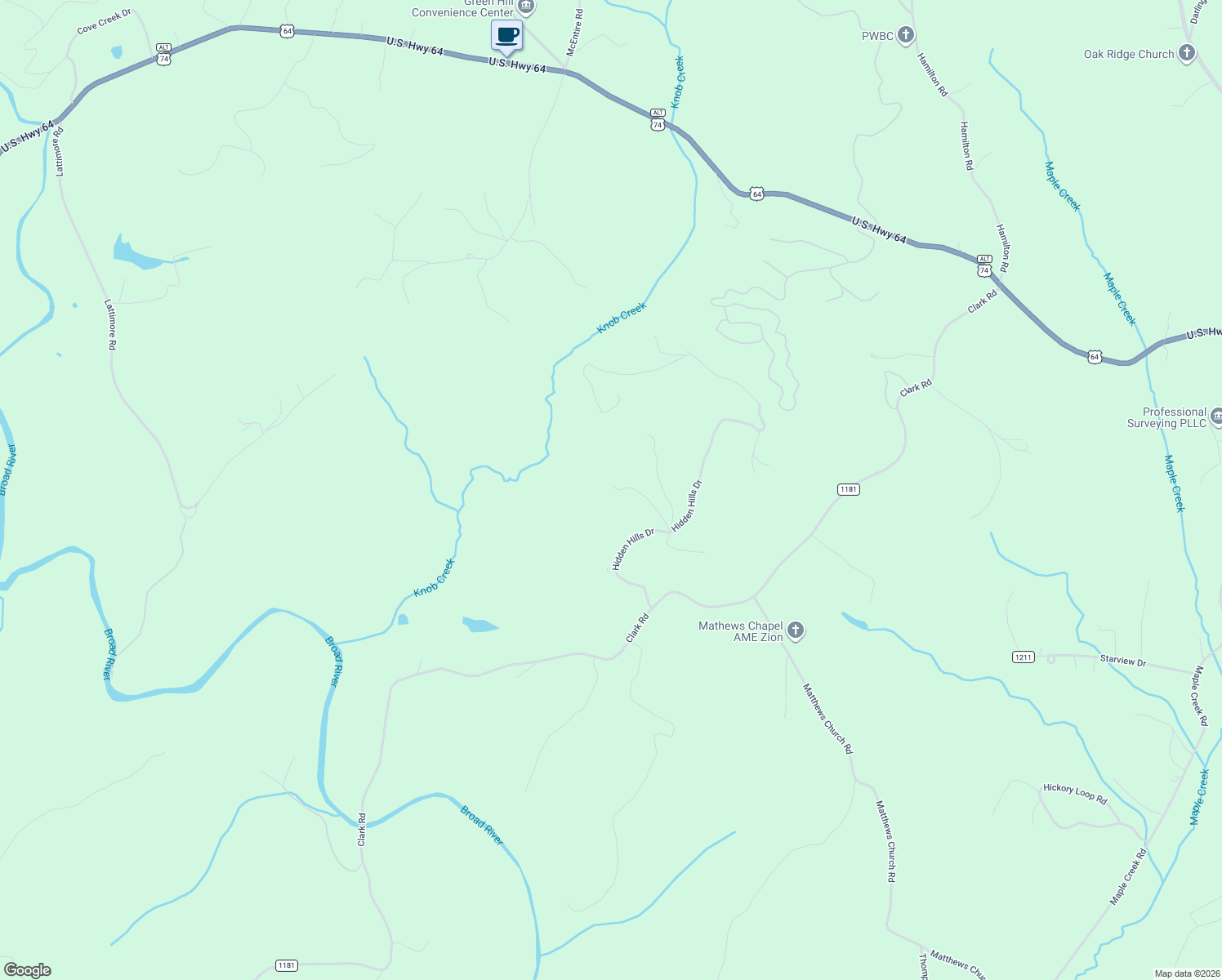 map of restaurants, bars, coffee shops, grocery stores, and more near 211 Millcreek Way in Rutherfordton