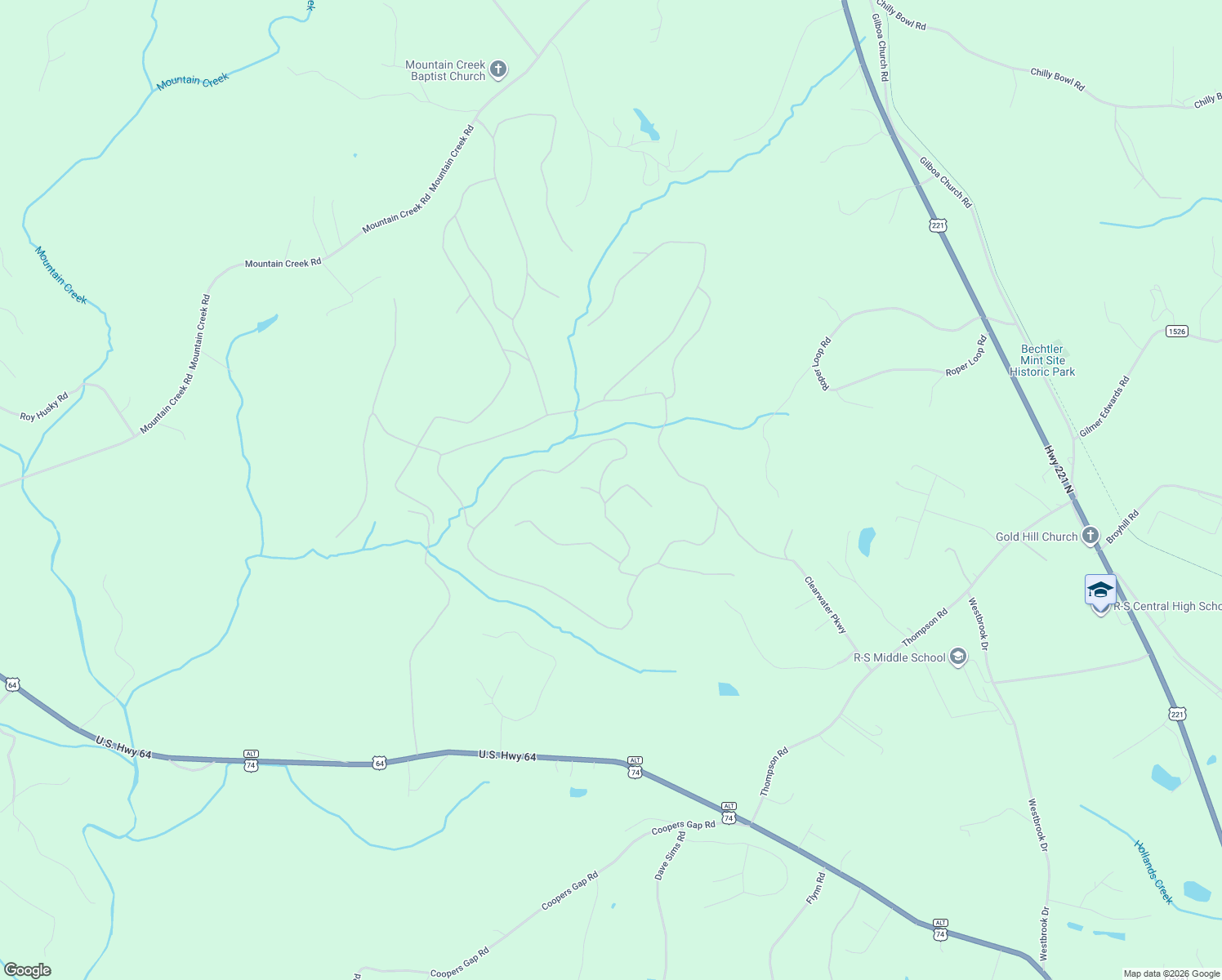 map of restaurants, bars, coffee shops, grocery stores, and more near 142 Burnt Chimney Lane in Rutherfordton