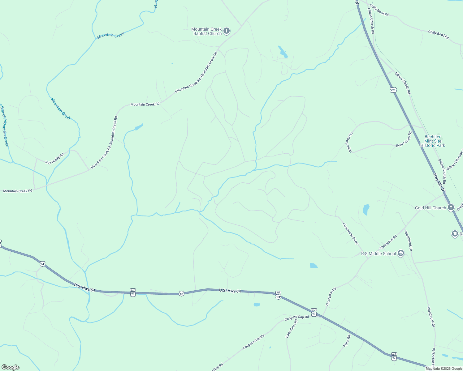 map of restaurants, bars, coffee shops, grocery stores, and more near 152 Cane Creek Road in Rutherfordton