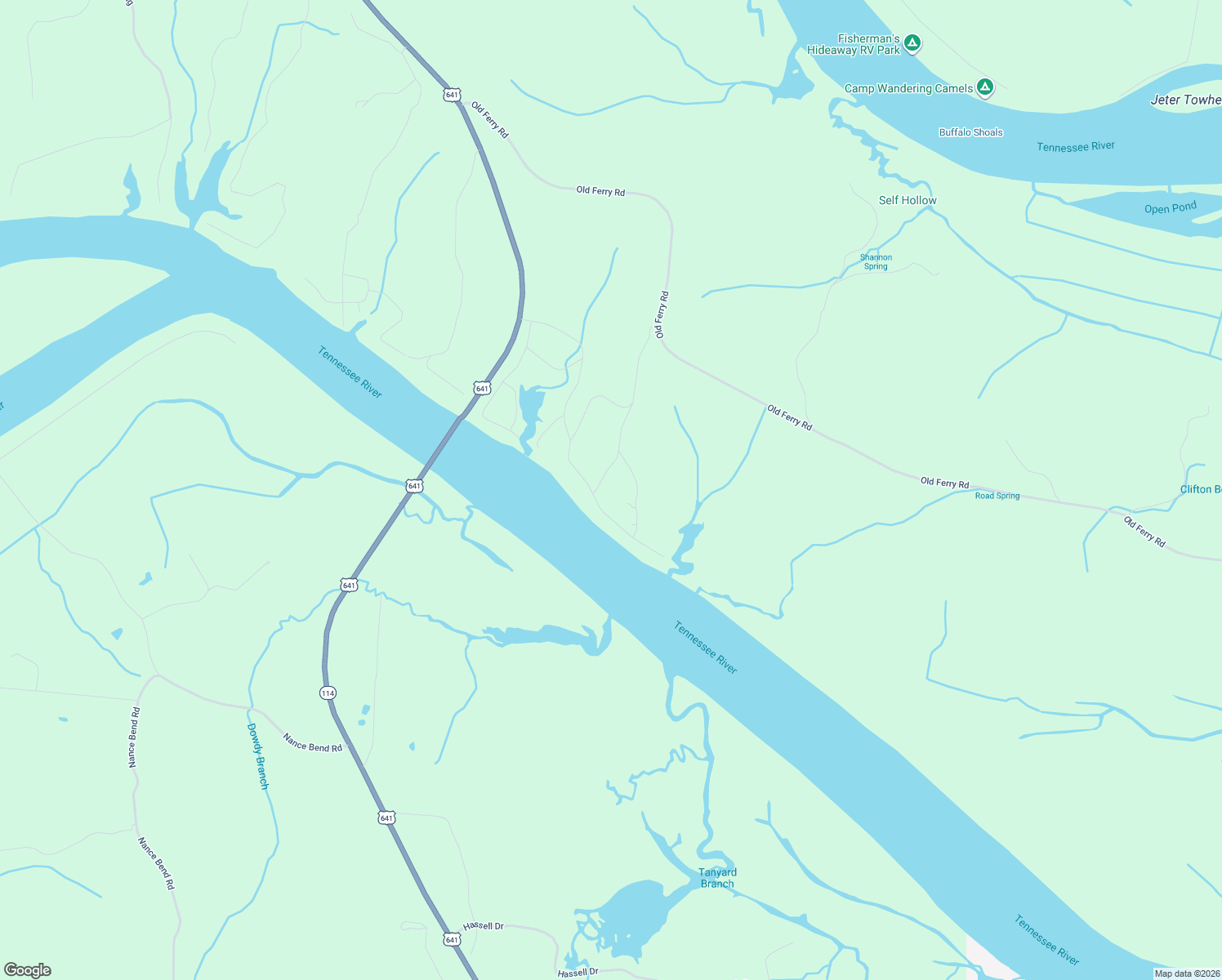 map of restaurants, bars, coffee shops, grocery stores, and more near 1128 Old Ferry Road in Bath Springs