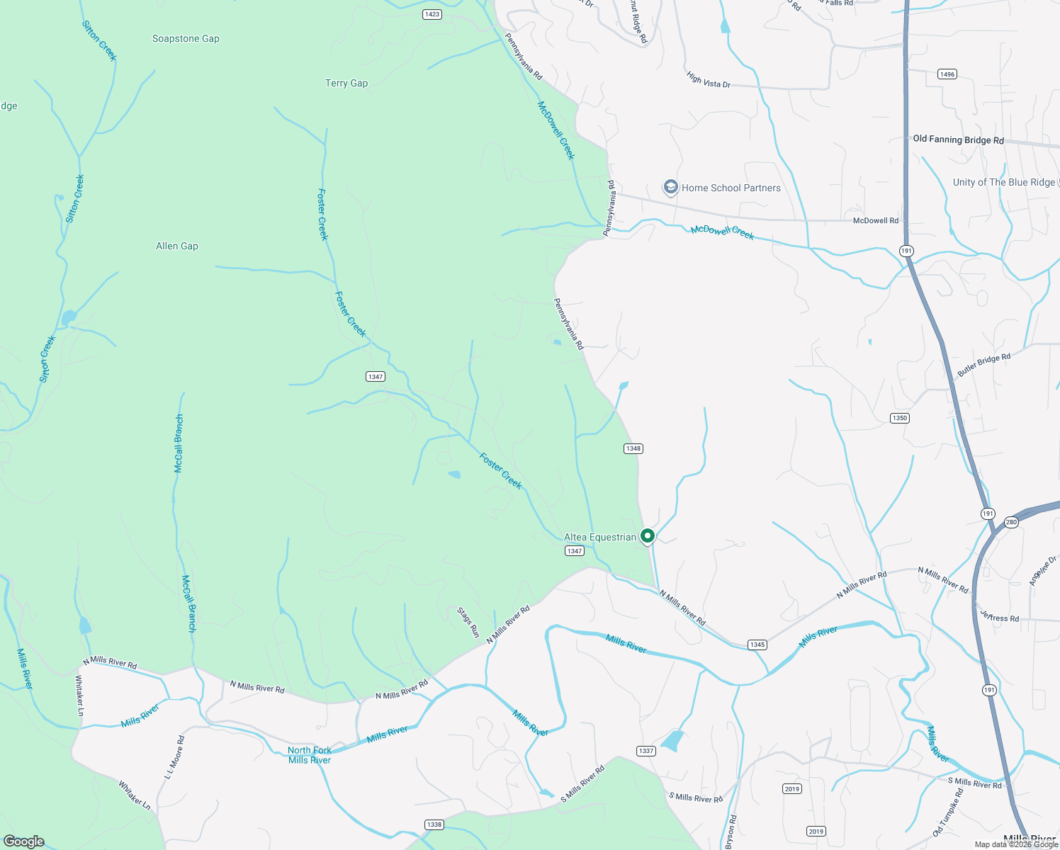 map of restaurants, bars, coffee shops, grocery stores, and more near 546 Foster Creek Road in Horse Shoe