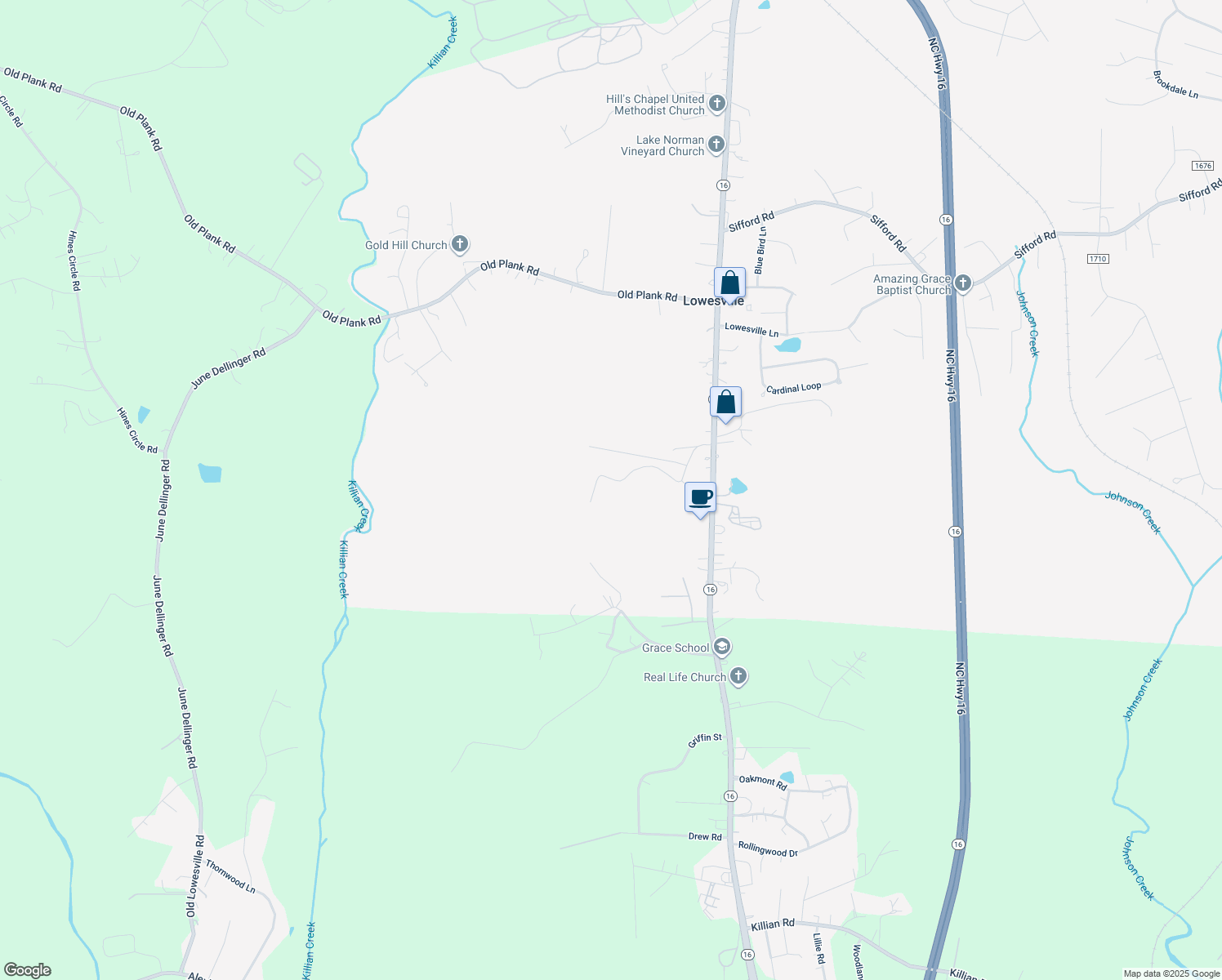 map of restaurants, bars, coffee shops, grocery stores, and more near 6428 McIntosh Road in Stanley