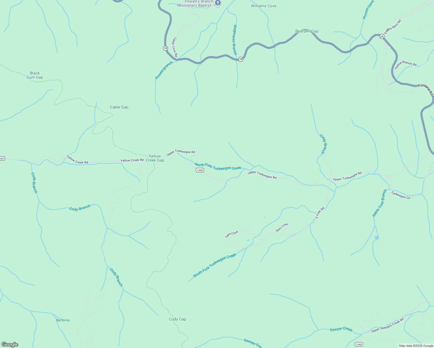 map of restaurants, bars, coffee shops, grocery stores, and more near 1916 Upper Tuskeegee Road in Robbinsville