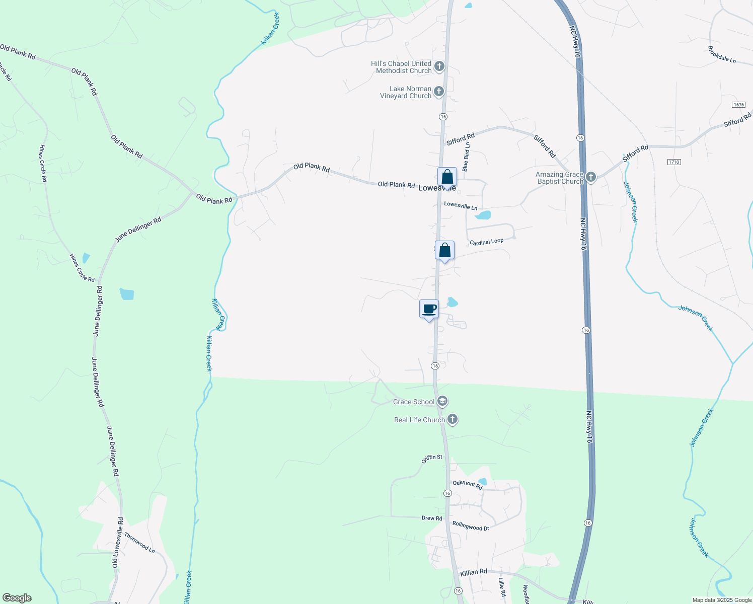 map of restaurants, bars, coffee shops, grocery stores, and more near 6428 McIntosh Road in Stanley