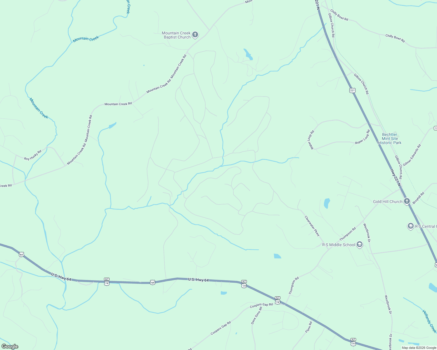 map of restaurants, bars, coffee shops, grocery stores, and more near 484 Creekside Circle in Rutherfordton